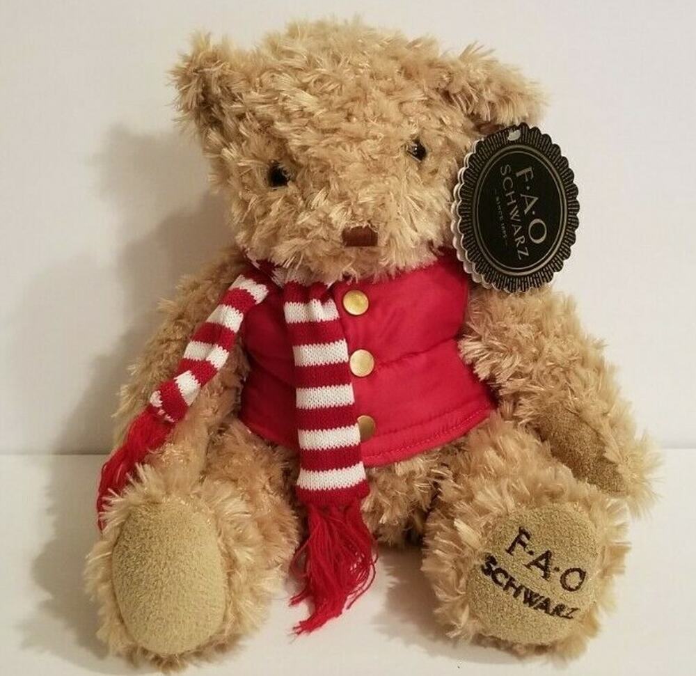 2018 FAO Schwarz Anniversary Teddy Bear Puffer Vest Scarf Christmas NWT Plush
